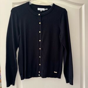 CALVIN KLEIN Black Sweater Cardigan Top Gold Buttons Women’s Size M